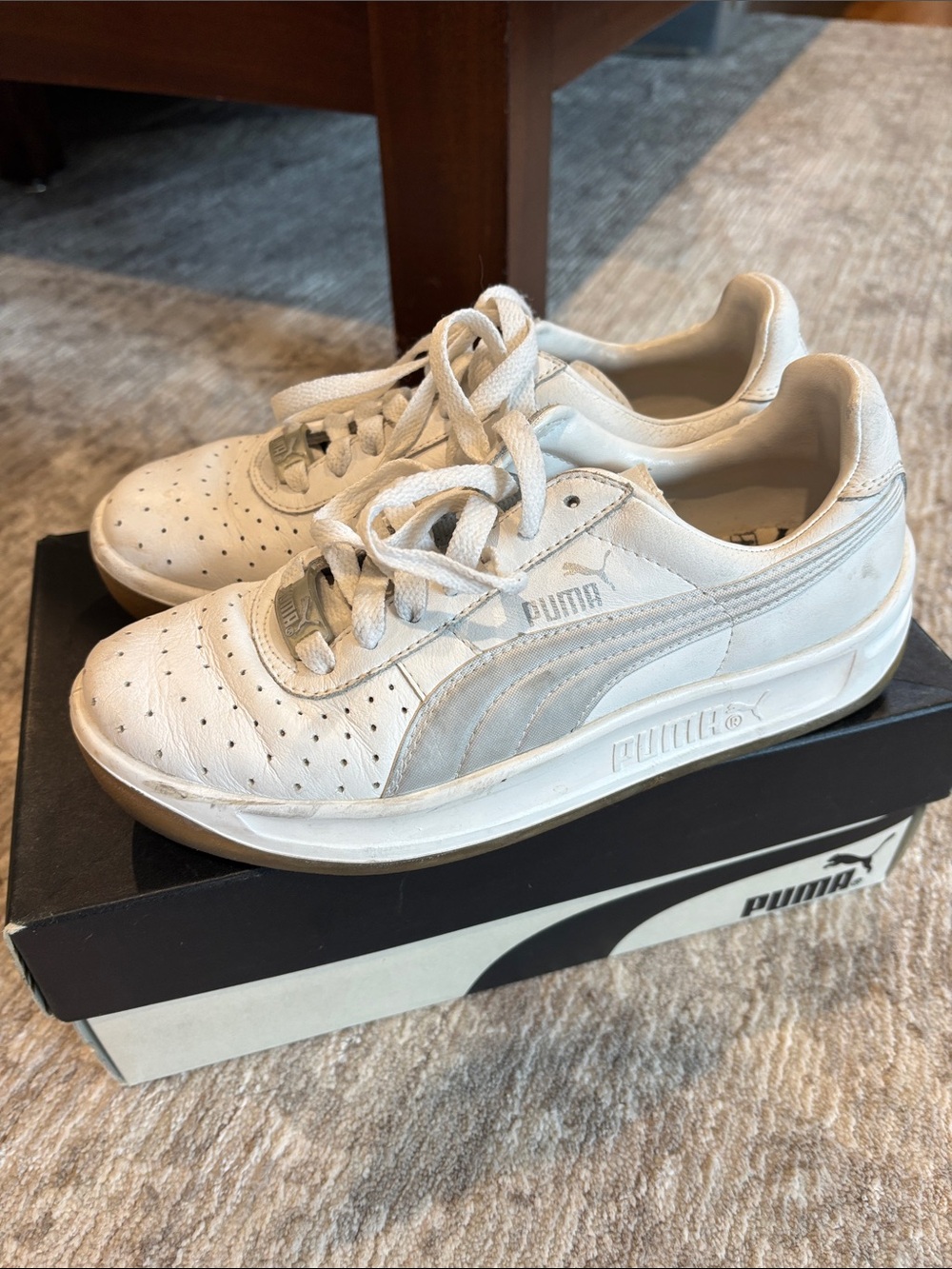 Puma Kids White Leather Low-Top Sneakers